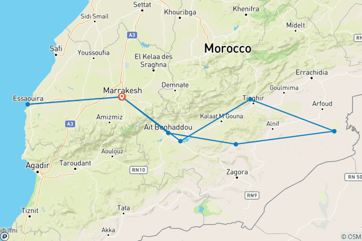 Mapa de Camellos, Kasbahs y playa - 12 días