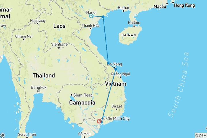 Map of 10 Days Vietnam Tour - Hanoi - Halong Bay - Hue -Hoi an - Ho chi Minh Exploring vietnam highlight destination