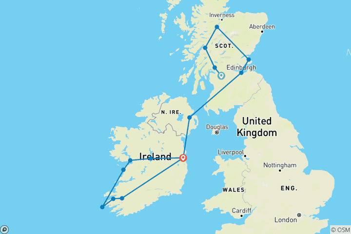 Carte du circuit Goût de l'Écosse et de l'Irlande - 11 jours/10 nuits (15 destinations)