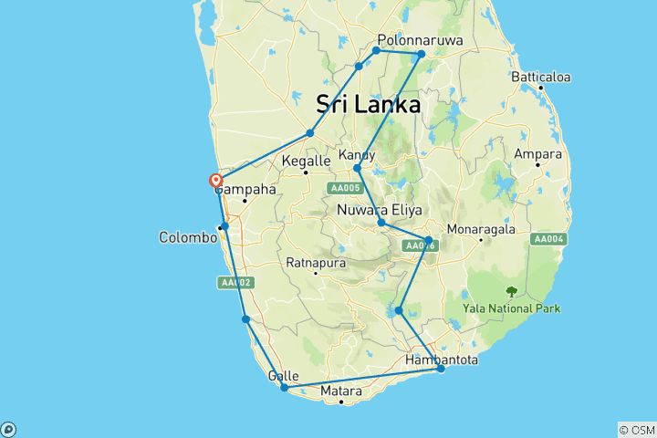 Kaart van Semi-luxueuze rondreis door Sri Lanka