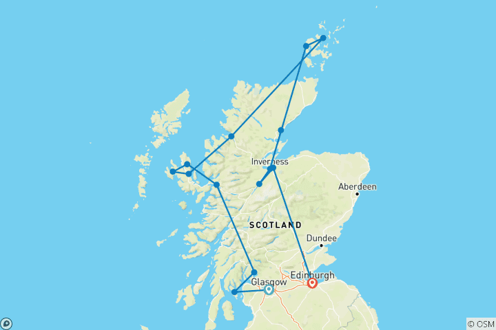 Mapa de Islas y caladas escocesas - 12 días /11 noches