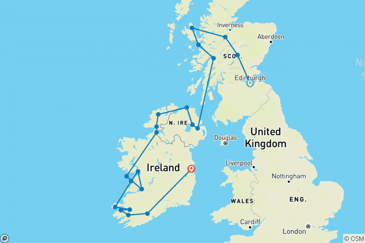 Carte du circuit Circuit Écosse-Irlande - 15 jours/14 nuits