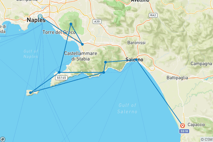 Carte du circuit Campanie : Expériences privées dans une terre de beauté, de saveur et d'histoire