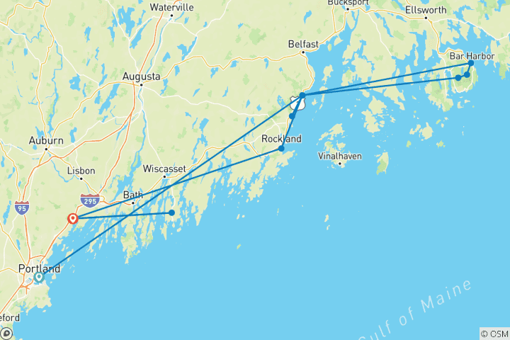Map of Roaming Coastal Maine featuring Portland, Acadia & Penobscot Bay (Portland, ME to Freeport, ME) (Alternative)
