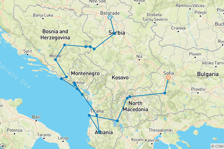 Carte du circuit Privé - Balkans cachés, 7 pays