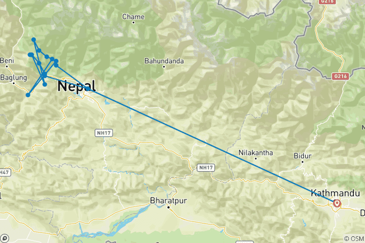 Karte von Khopra Ridge Yoga Trekking Tour - 17 Tage