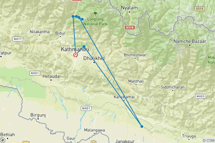 Karte von Gosaikunda Yoga Trekking Tour - 10 Tage
