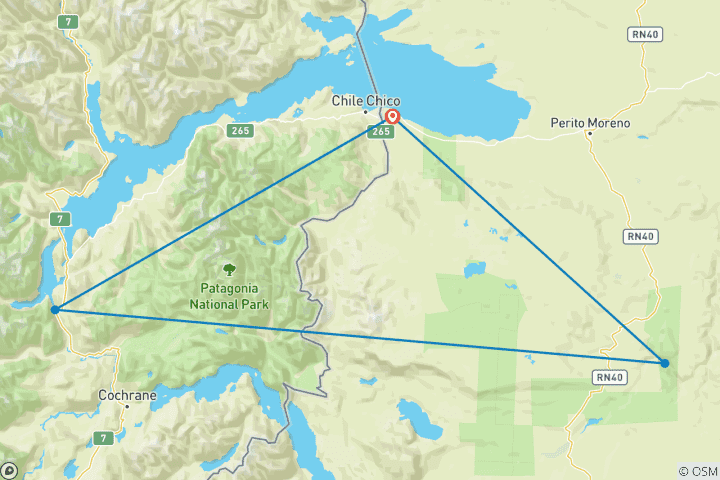 Kaart van Argentinië & Chili: Noordwestelijke streek van Santa Cruz & Marmeren kathedralen - 4 dagen