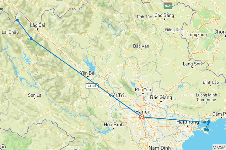 Kaart van 11-Daagse Essentiële Noord-Vietnam Tour