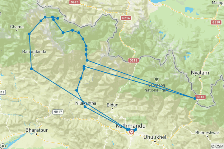 Karte von Manaslu Route Yoga Trekking Tour - 17 Tage