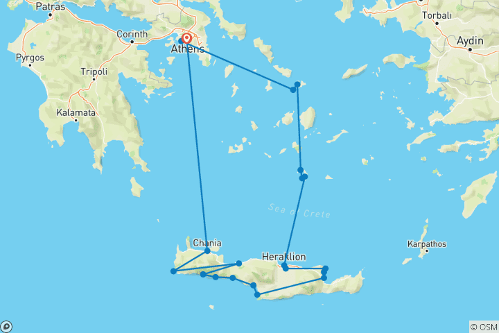 Map of Incredible Crete, Santorini, Myconos (small group, Discovery, Culture, food)