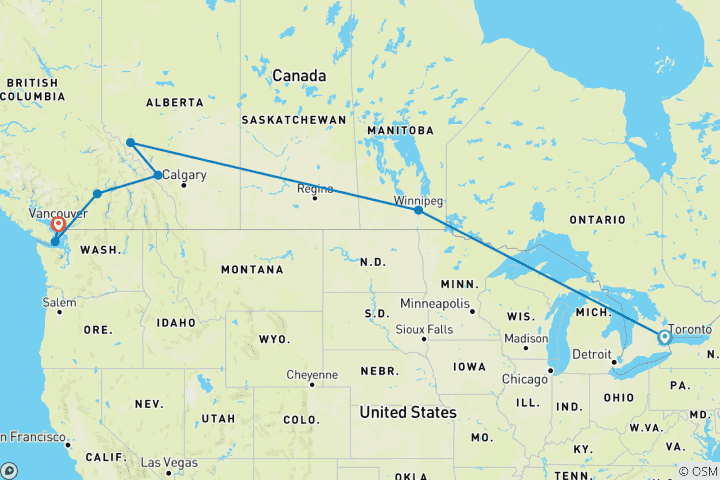 Map of Great Canadian Rail Journey