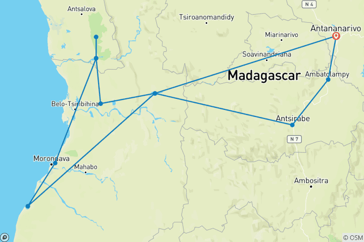 Karte von Tsiribihina River Ausflug zur berühmten Eroberung von Tsingy