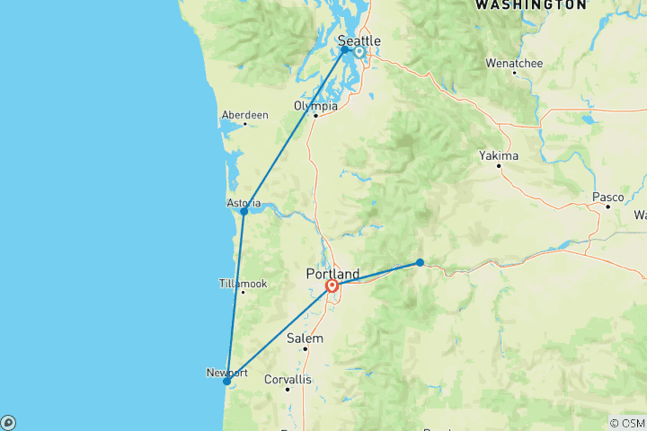 Map of Scenic Seattle, Portland and Oregon Coast