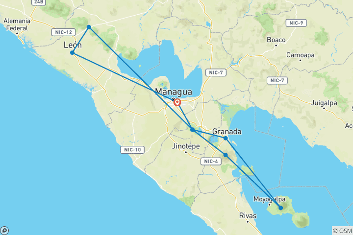 Carte du circuit Excursion personnalisée au Nicaragua, départ quotidien et guide privé