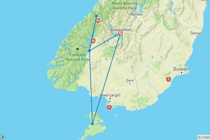 Carte du circuit Boucle sud de Queenstown