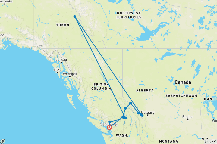 Kaart van Hoogtepunten van de Rockies Vancouver → Vancouver (2026)