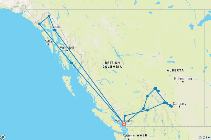 Karte von Höhepunkte der Rocky Mountains und Alaska Kreuzfahrt Vancouver → Vancouver (2026)
