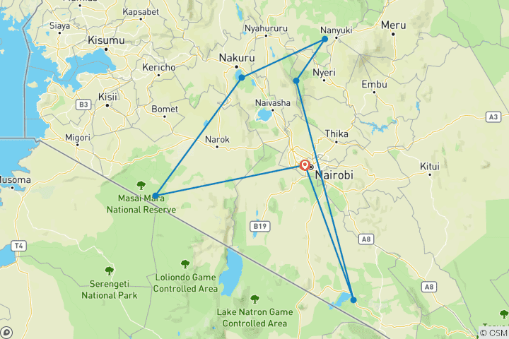 Mapa de Safari de lujo de 9 días por la vida salvaje de Kenia - alta gama