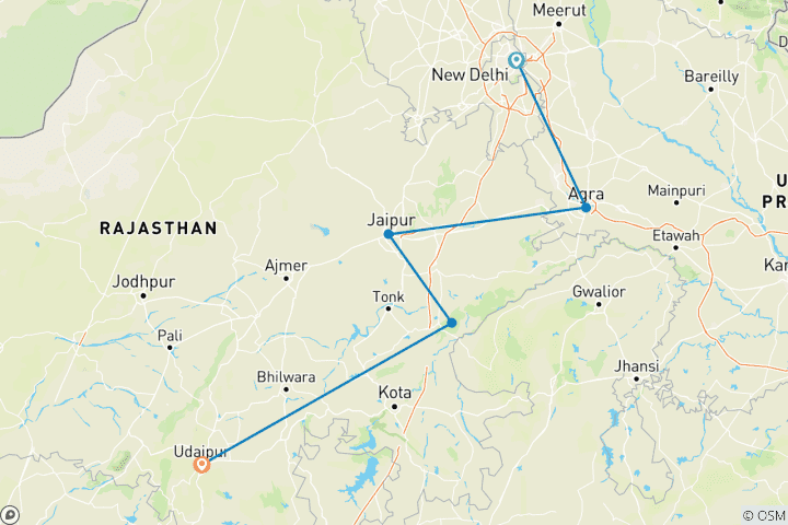 Map of 7-Days Private Rajasthan Tour with Wildlife Safari