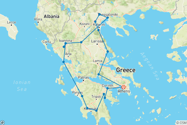 Map of Northern & Southern Greece: 12-Day to Explore the Best of Heritage Sites