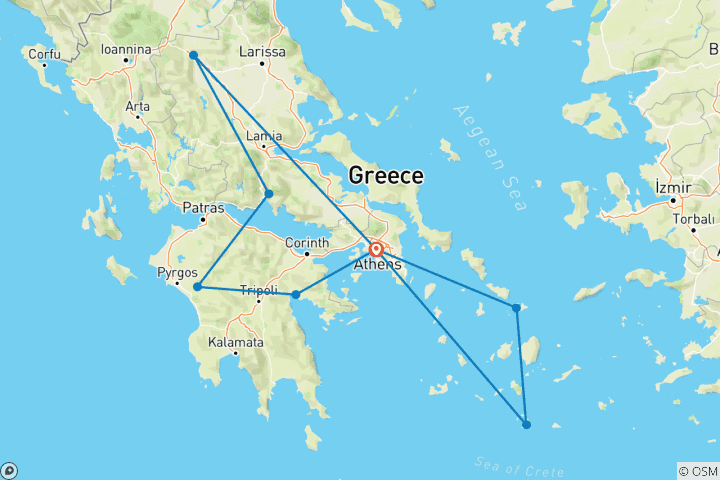Carte du circuit Circuit de groupe de 10 jours en Grèce ancienne, Santorin et Mykonos
