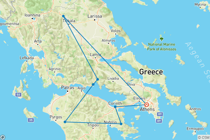 Map of 5-Day Greece Tour, Nafplio, Delphi, Meteora & Culinary Experiences