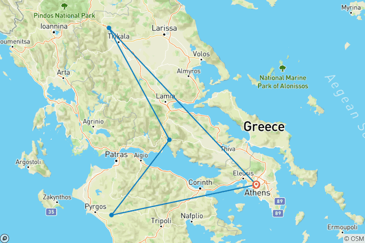 Carte du circuit Visite privée de 3 jours à Delphes, Olympie et Météores, un pas dans l'histoire grecque