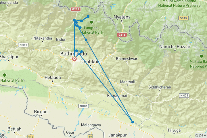 Map of Langtang Circle Trek-Red Panda's Home - 16 Days