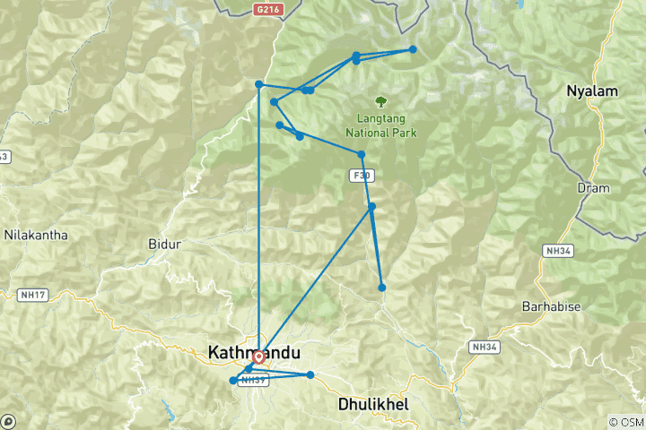 Karte von Dreifache Trekking Tour: Yala Peak, Gosainkunda und Helambu - 16 Tage