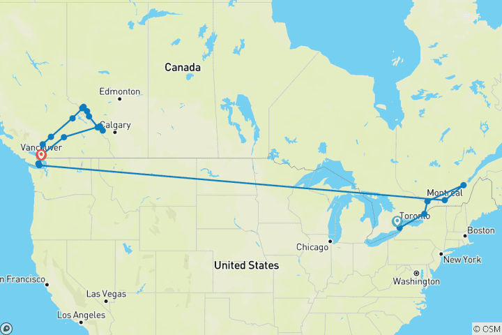 Map of Canada's East and West Toronto → Vancouver (2027)