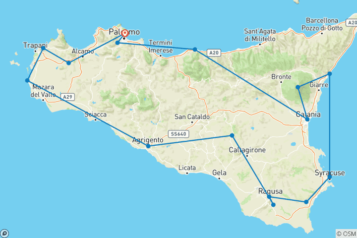 Carte du circuit Secrets siciliens - Visite de la Sicile - 10 jours au départ de Palerme