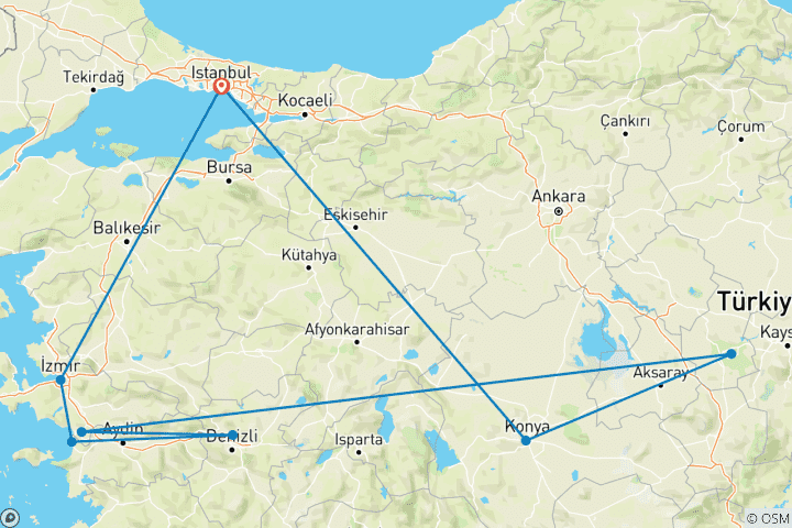 Karte von Maßgeschneiderte 9-tägige Türkei Kulturreise, tägliche Abfahrt & privater Reiseleiter