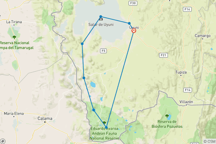 Karte von Bolivien: Uyuni - 5 Tage