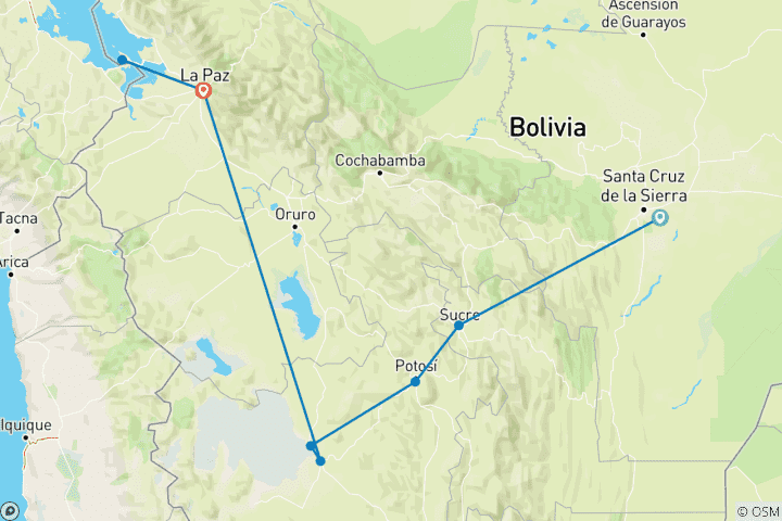 Kaart van Ontdek Bolivia, de Andine wereldagen – 8 dagen