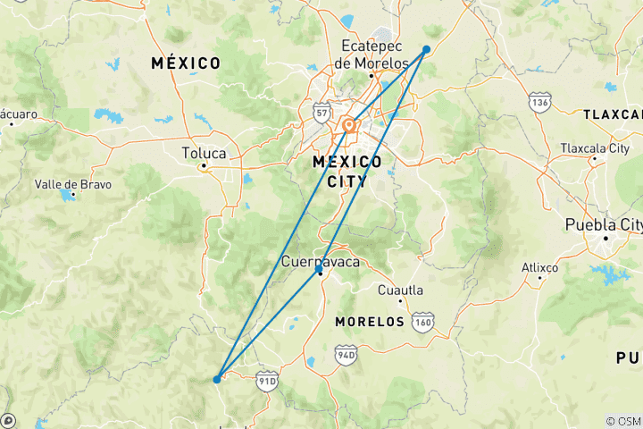 Carte du circuit L'essentiel de la ville de Mexico et de ses environs - 5 jours / 4 nuits