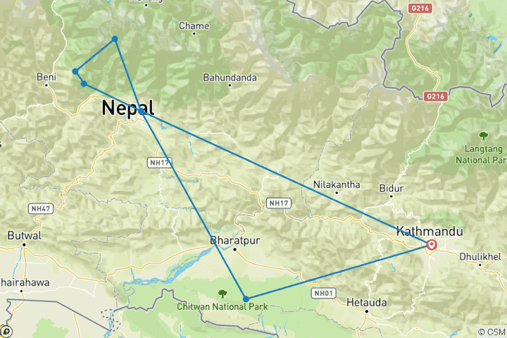 Mapa de Excursión a Poon Hill y safari por la selva - 12 días