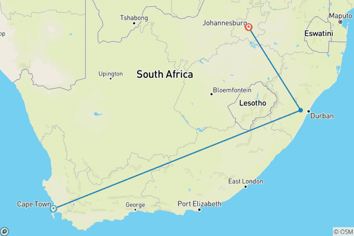Map of 12-Days: Cape Town, Joburg, Kruger & Panorama Route Tour.