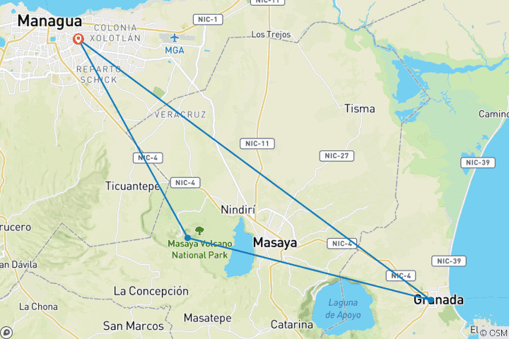Map of Nicaragua: Managua City Stopover - 3 days