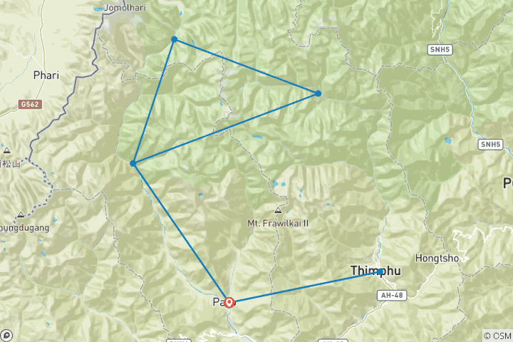 Carte du circuit Bhoutan Majestic Jomolhari Basecamp Loop Trek