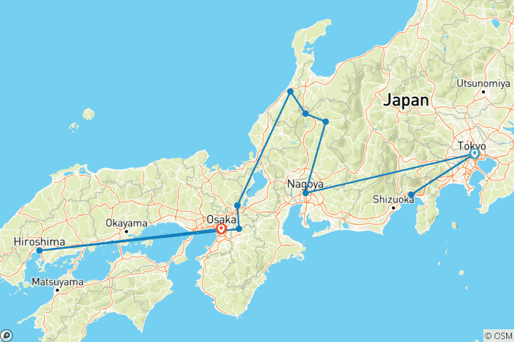 Carte du circuit Vacances sur mesure de 10 jours au Japon pour vos enfants, départ quotidien