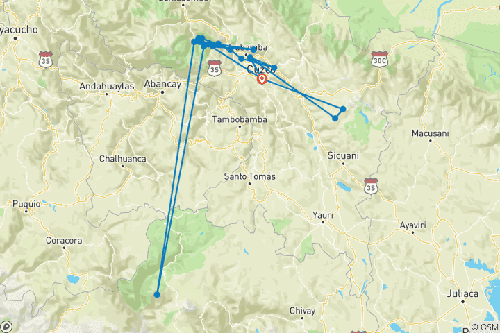 Map of PERU – Inca Trail to Machu Picchu with Skylodge