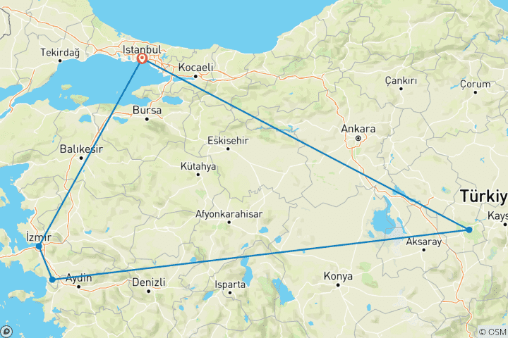 Karte von Maßgeschneiderte 8-tägige Best Turkey Family Tour, täglicher Start & privater Reiseleiter