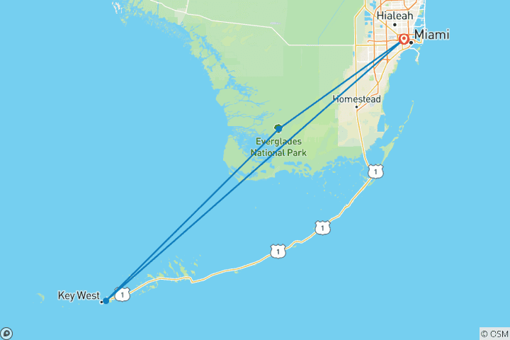 Map of USA – 5 Days South Florida Highlights Miami to Key West