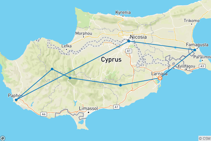 Carte du circuit Les trésors de Chypre et les vacances à la plage