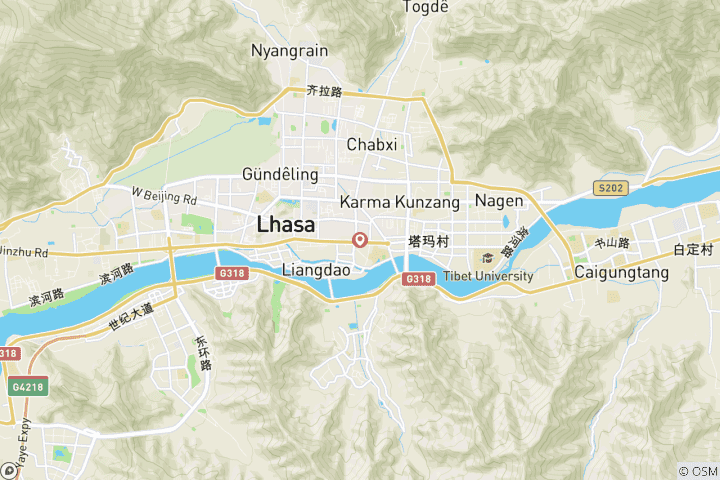 Carte du circuit Circuit classique de 5 jours à Lhassa : Palais du Potala, temple du Jokhang, Drepung, monastère de Sera, Norbulinka, lac Yamdrok