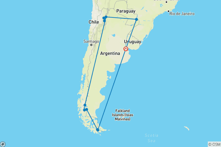 Map of Customized Private Argentina Tour to Patagonia, Daily Departure