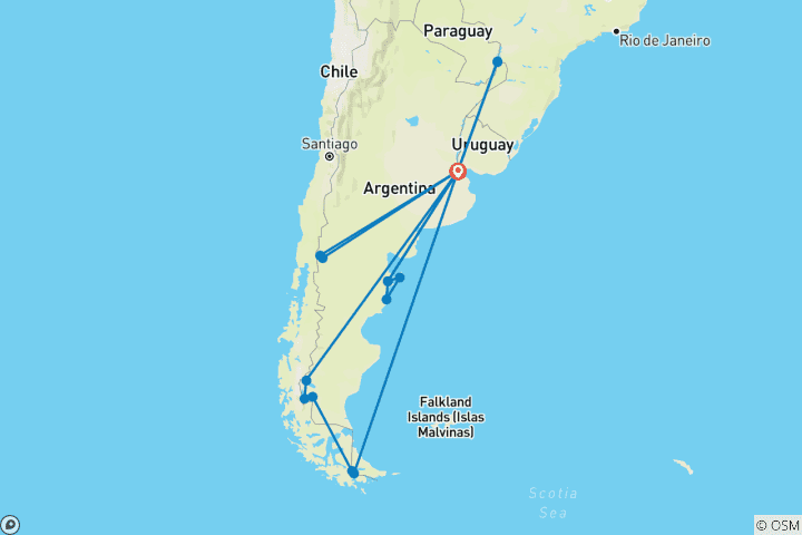 Karte von Maßgeschneiderte 19 Tage Patagonien Wildlife täglicher von & privater Guide