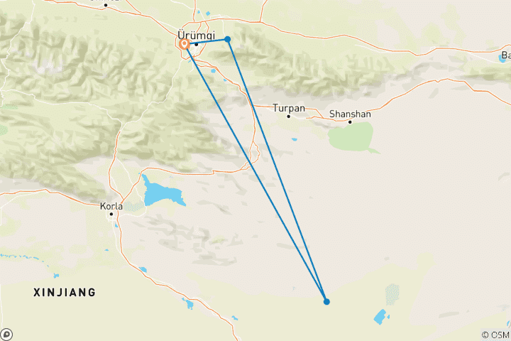 Karte von Himmlischer See und Turpan Kulturreise ab Urumqi - 5 Tage