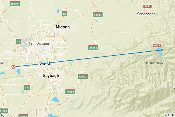 Mapa de Excursión de esquí y aguas termales de 5 días en Urumqi